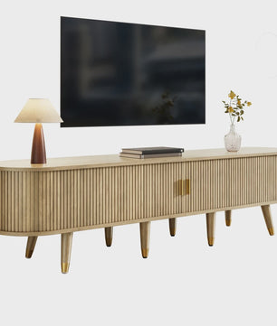 Modern TV Meubel met Rotan Deur en Veel Opbergruimte - Landelijke Stijl