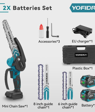 YOFIDRA Accu Snoeizaag 6 & 8 inch - Borstelloze Motor, Krachtig & Draadloos