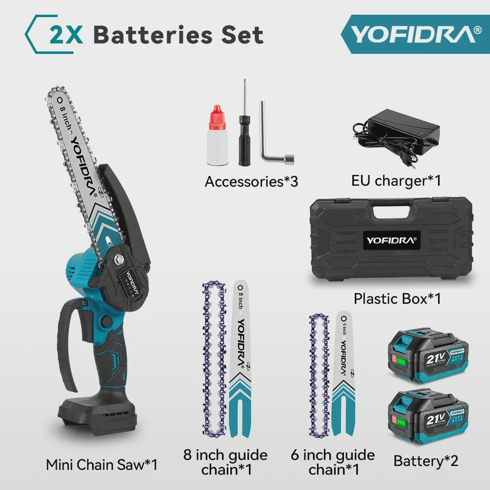 YOFIDRA Accu Snoeizaag 6 & 8 inch - Borstelloze Motor, Krachtig & Draadloos