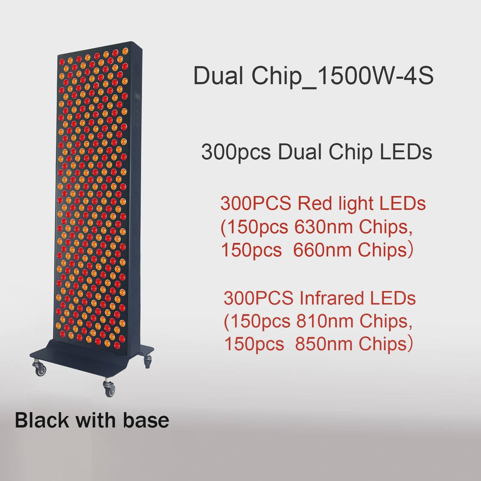 Dual Chip Roodlichttherapie Paneel LED - Gezicht & Lichaam - 630nm/660nm Rood & 810nm/850nm NIR