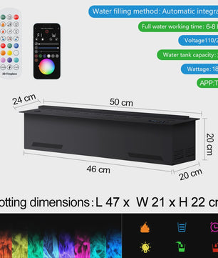 3D Water Mist Sfeerhaard met Afstandsbediening en App Bediening - Realistische Vlammen