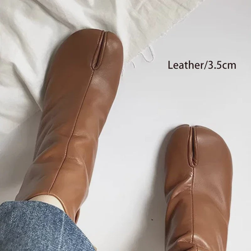 Luxe Dames Enkellaarsjes met Split Toe - Echt Leer, Lage Hak - Herfst/Winter Collectie