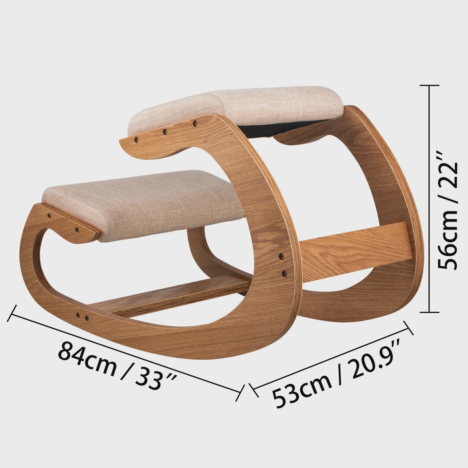 Ergonomische Kniekruk met Dik Zitkussen - Houten Schommelstoel voor Betere Houding