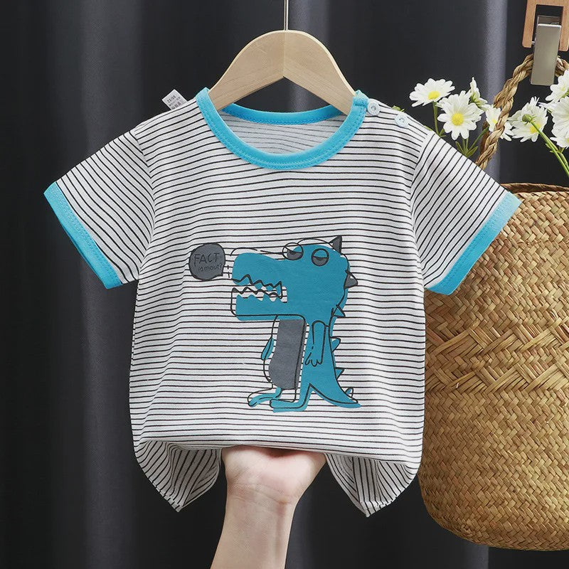 Zomer T-shirt Kinderen Katoen met Vrolijke Cartoon Print - 0-4 Jaar