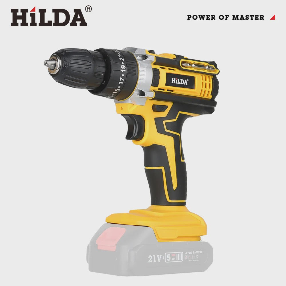 HILDA 21V Accu Schroefmachine met Klopboorfunctie - 25+3 Draaimomenten & 2 Versnellingen