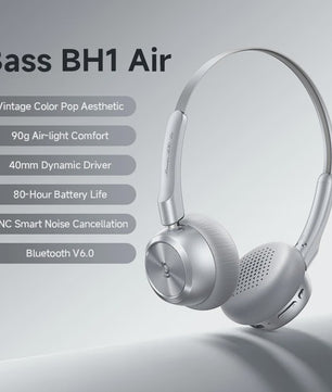 Baseus BH1 Air Draadloze Koptelefoon - Lichtgewicht (90g), 80 uur batterij, Bluetooth 6.0, ENC Noise Cancellation