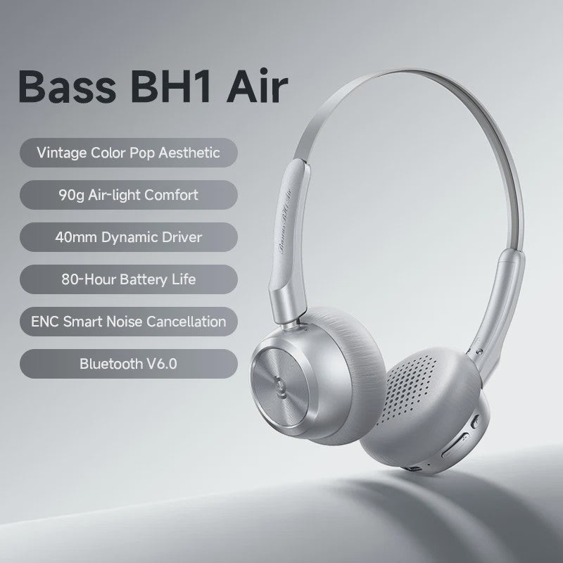 Baseus BH1 Air Draadloze Koptelefoon - Lichtgewicht (90g), 80 uur batterij, Bluetooth 6.0, ENC Noise Cancellation