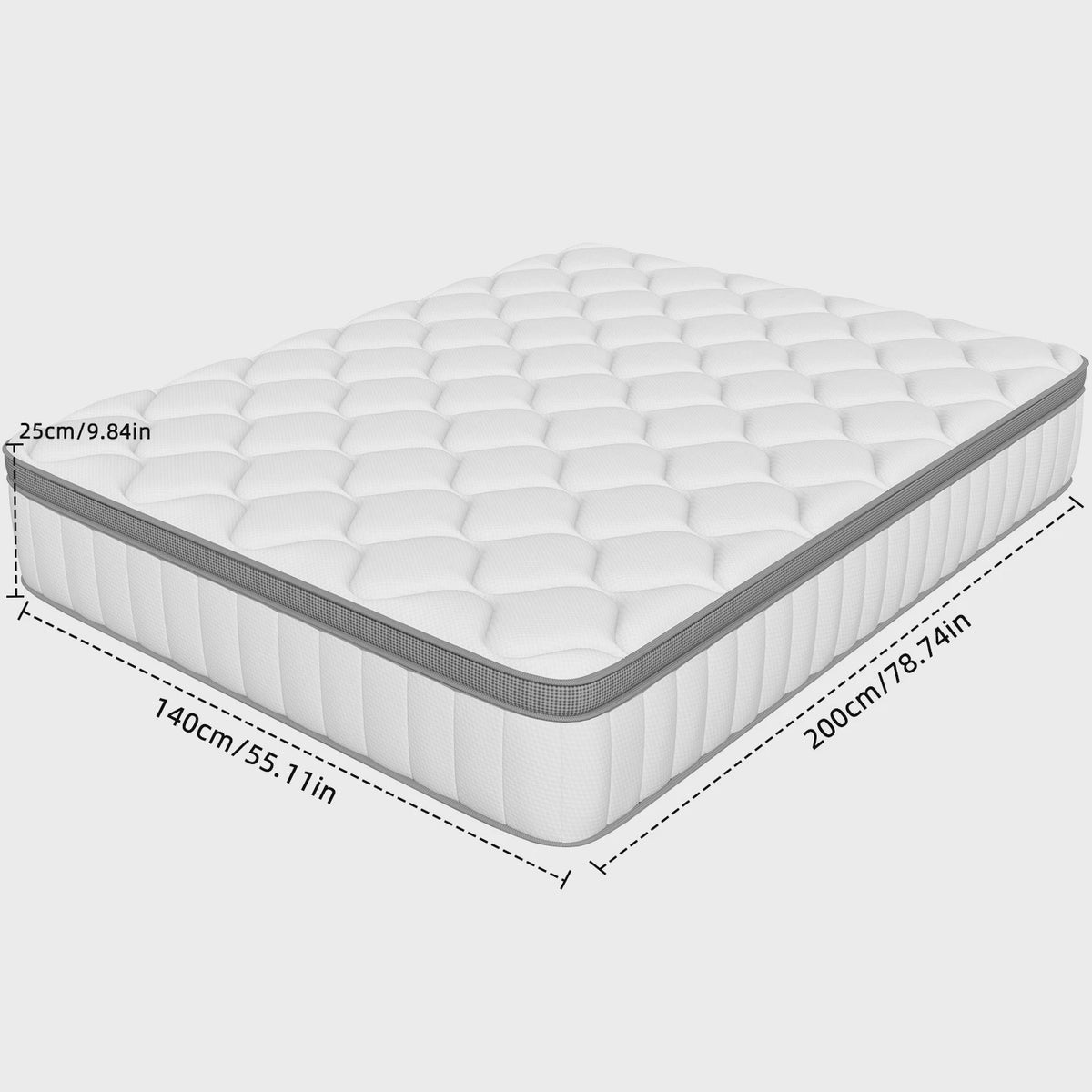 Hiazurm Pocketvering Matras 140x200cm - 7-Zoons Kern, Medium Hardheid, Ademend