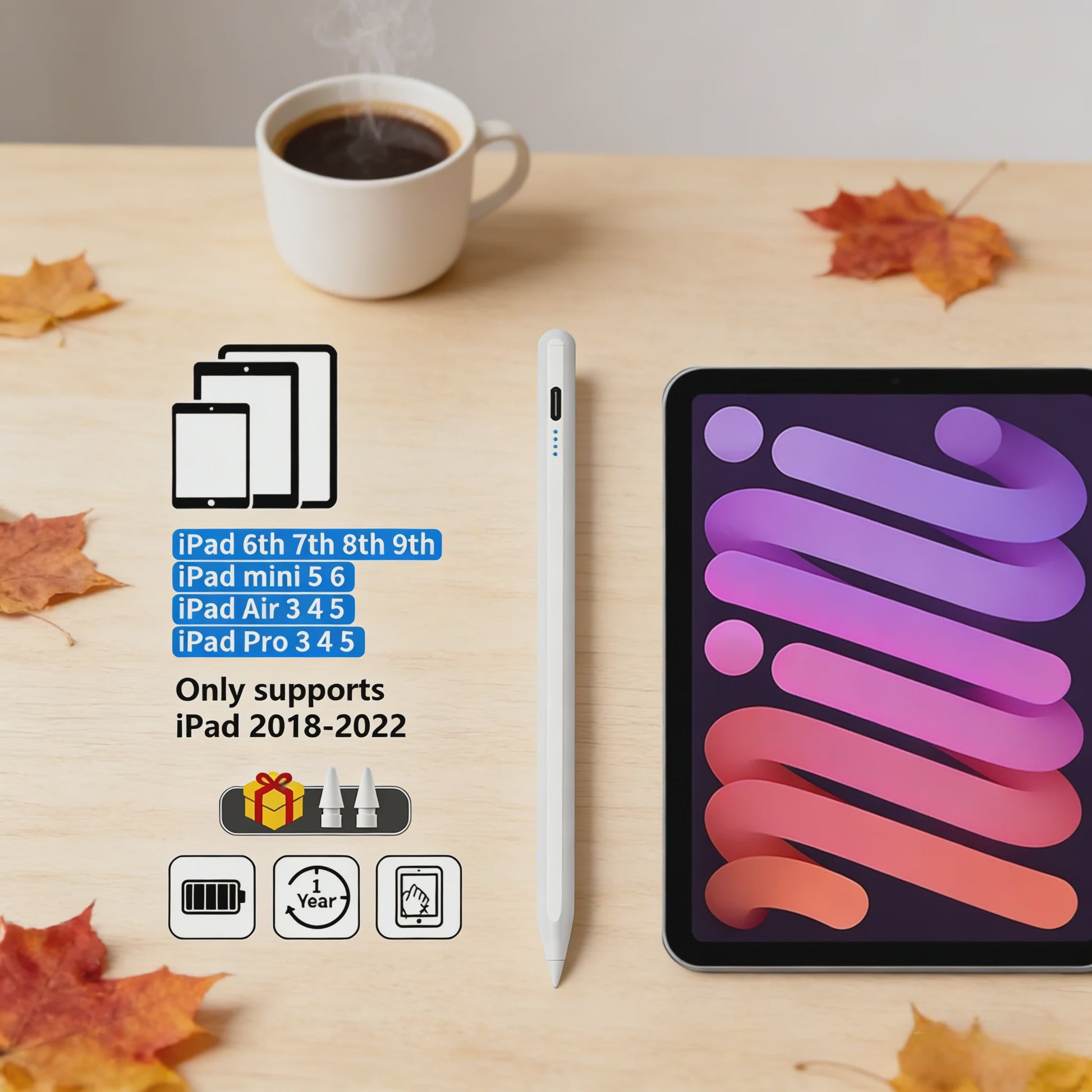 Stylus Pen met Palm Rejection & Power Display voor Apple iPad (2018-2022)