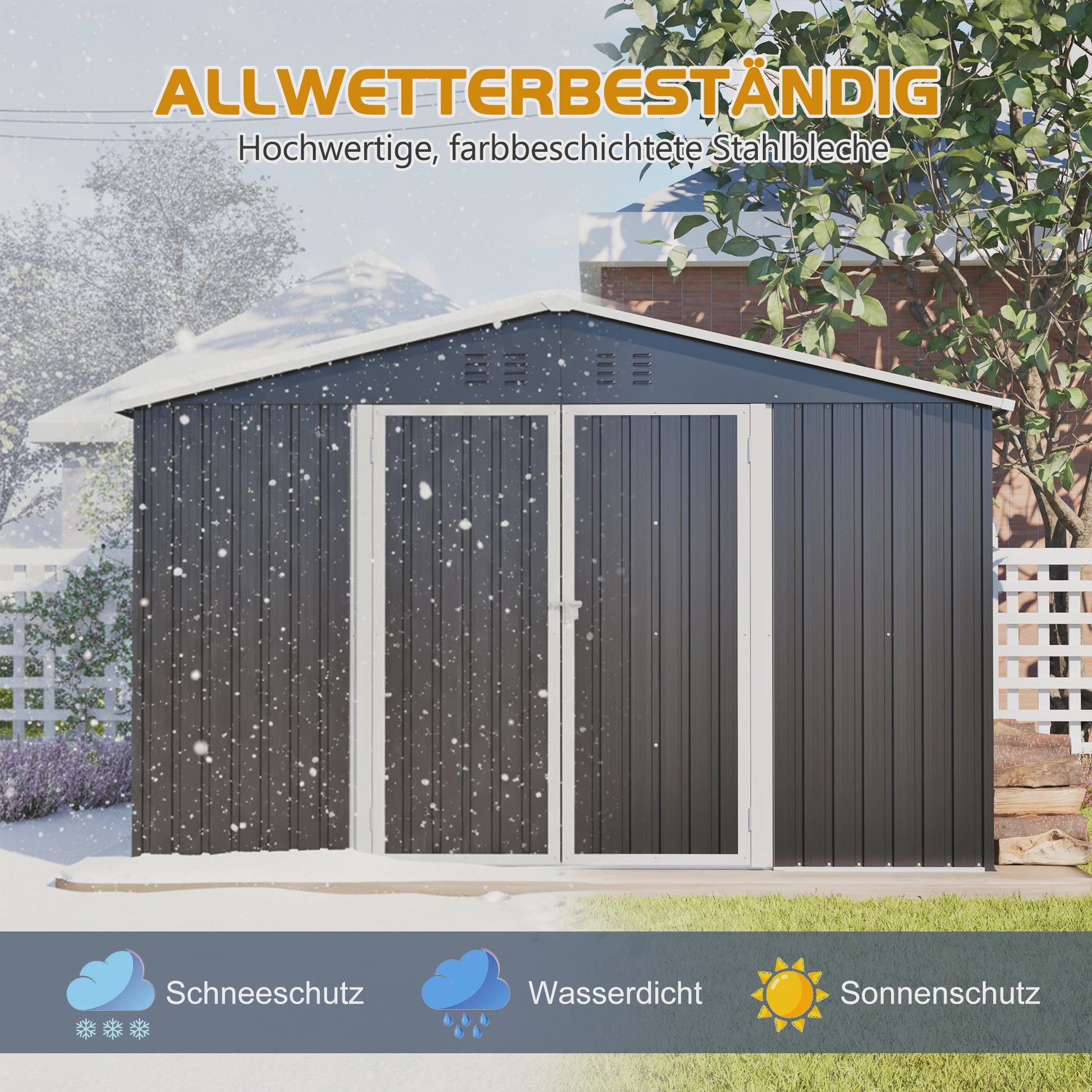 Grote Metalen Tuinhuis 289x239x191cm - Waterdicht, Roestbestendig & Afsluitbaar
