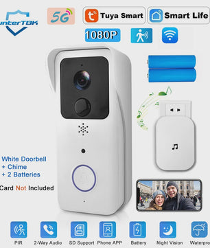 Slimme WiFi Video Deurbel met 1080P Camera, Tweeweg Audio & Nachtzicht - Tuya App