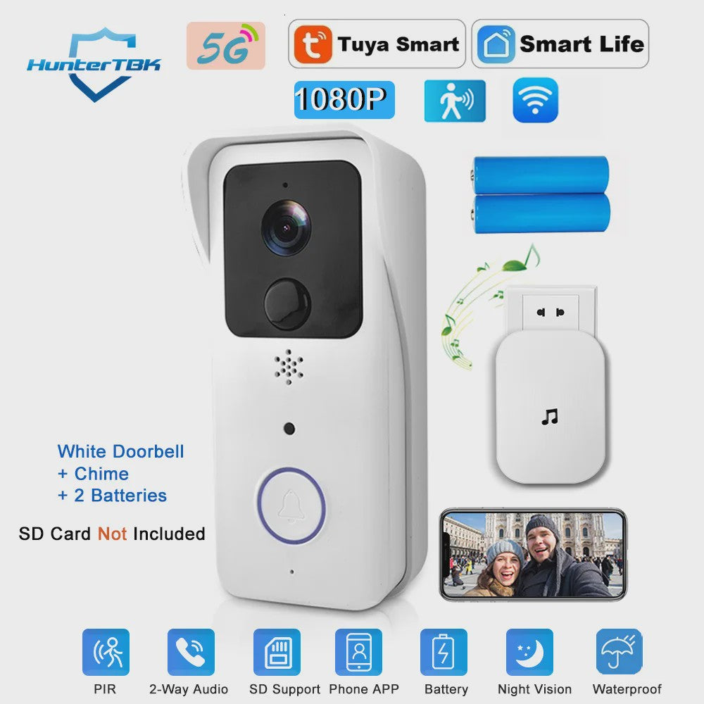 Slimme WiFi Video Deurbel met 1080P Camera, Tweeweg Audio & Nachtzicht - Tuya App