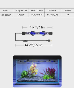 Waterdichte USB LED Aquarium Verlichting - Plantengroei & Decoratie (18-58cm)