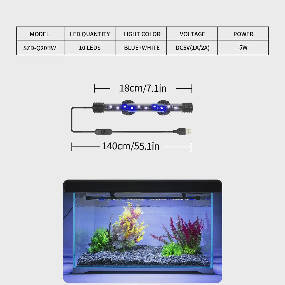 Waterdichte USB LED Aquarium Verlichting - Plantengroei & Decoratie (18-58cm)
