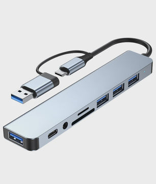 8-in-2 USB-C Hub: Expander met USB 3.0, Type-C, SD/TF & Audio voor Telefoon/Tablet