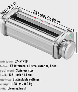 Pastaroller Opzetstuk voor KitchenAid Stand Mixer - Roestvrij Staal, Maak Zelf Verse Pasta