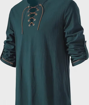 Heren Middeleeuwse Tuniek met Vetersluiting - Renaissance, Viking & Piraat Kostuum Shirt