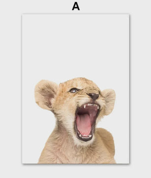 Schattige Safari Dieren Canvas Poster voor Kinderkamer - Olifant, Leeuw, Nijlpaard, Struisvogel, Varken