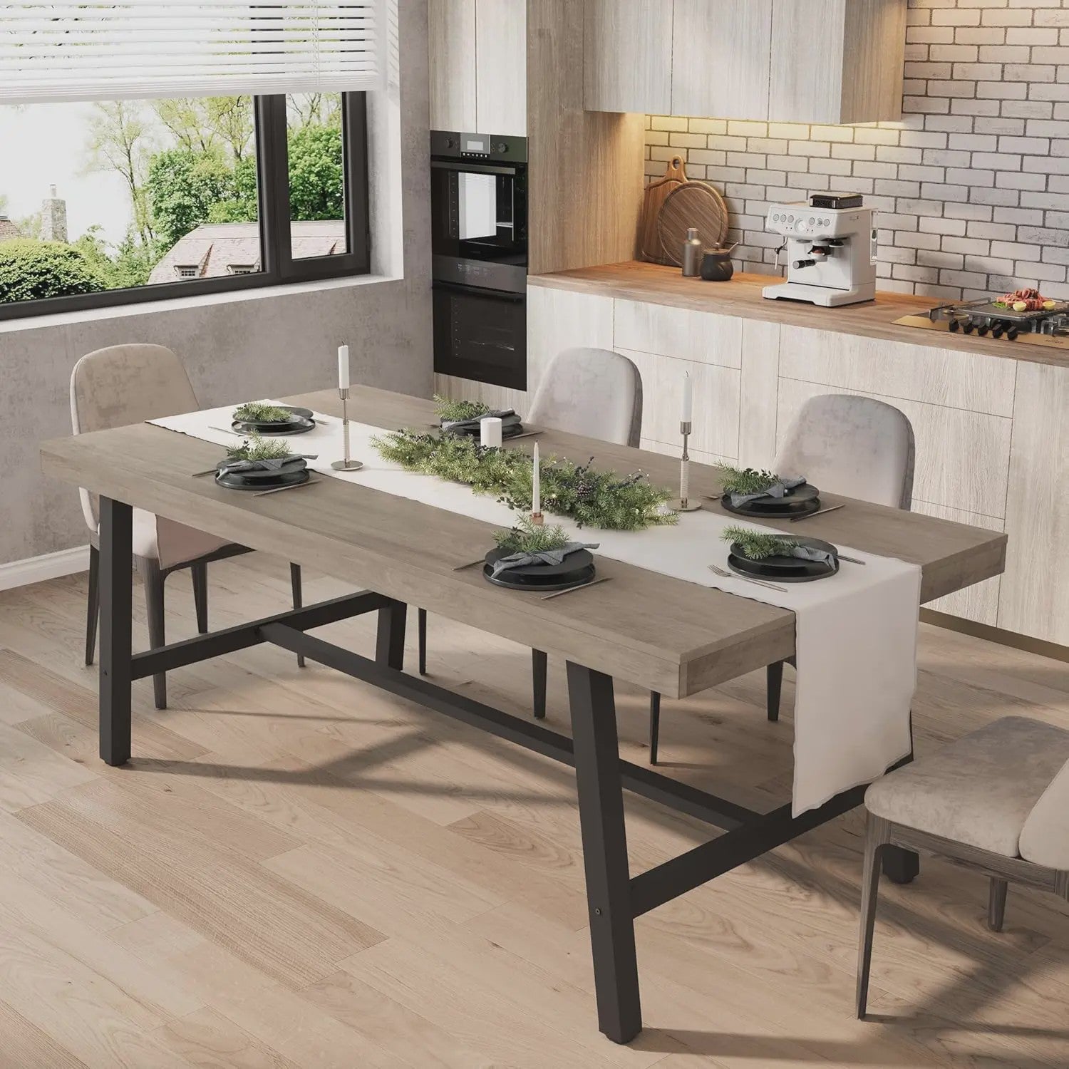 Industriële Eettafel 71" voor 6-8 Personen - Ruim Rechthoekig Keukentafel met Stalen Frame