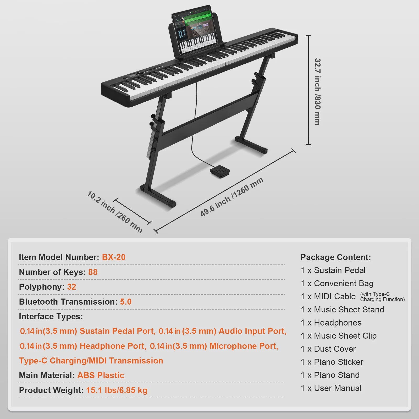 Opvouwbaar 88 Toetsen Digitale Piano Keyboard met Bluetooth & MIDI - Draagbaar en Oplaadbaar