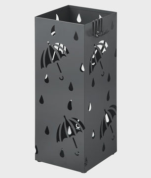 Stijlvolle Metalen Paraplustandaard 20x20x49cm - Met Haakjes en Opvangbakje voor Hal of Kantoor