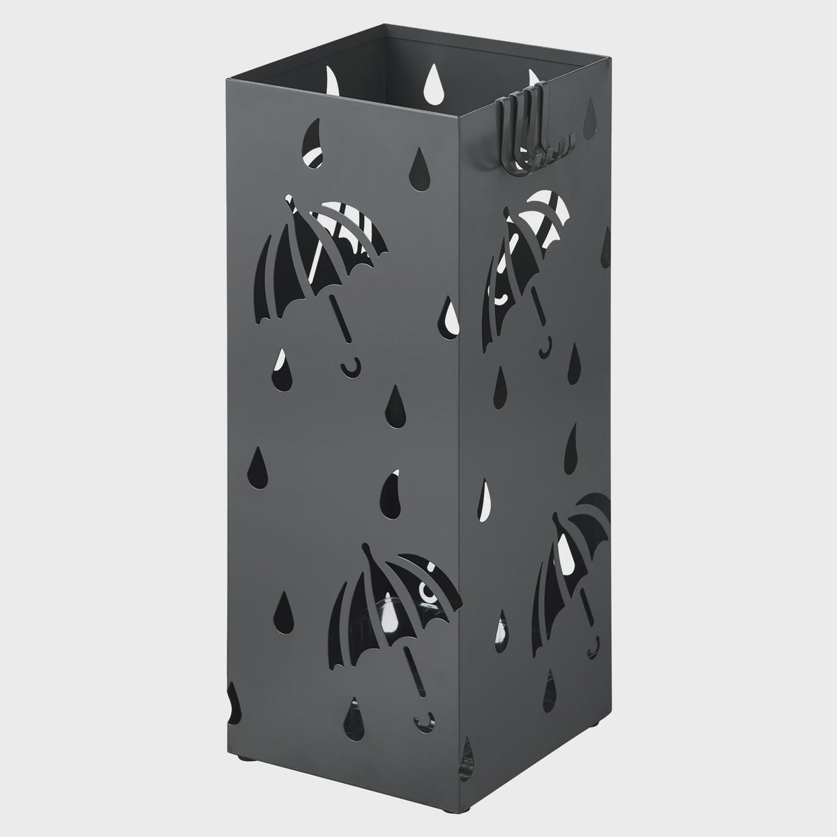 Stijlvolle Metalen Paraplustandaard 20x20x49cm - Met Haakjes en Opvangbakje voor Hal of Kantoor