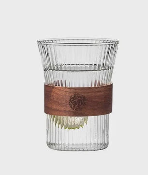 Japanse Stijl Glazen Koffiemok 350ML met Walnoothouten Sleeve - Stijlvol & Hittebestendig
