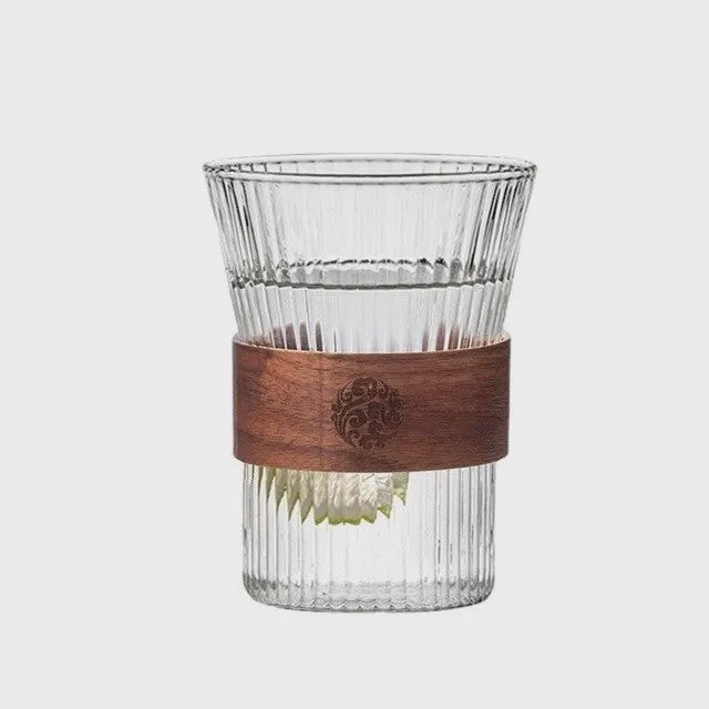 Japanse Stijl Glazen Koffiemok 350ML met Walnoothouten Sleeve - Stijlvol & Hittebestendig