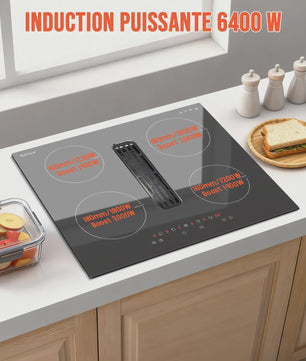Karinear Inbouw Inductie Kookplaat met Afzuiging - 60cm, 6400W, 9 standen, Timer & Boost