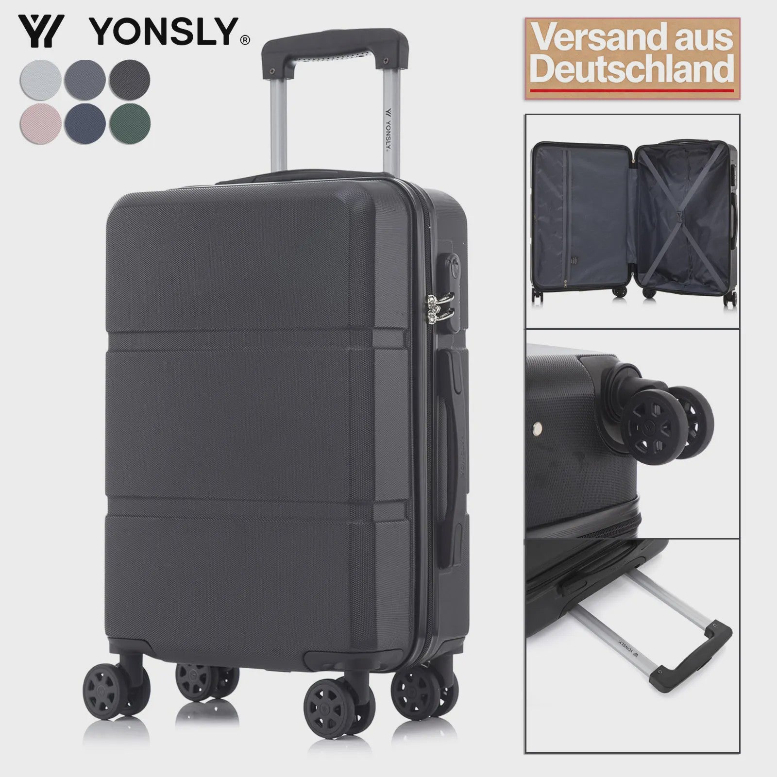 YONSLY Hardcase Koffer 16/20/24/28 Inch - Lichtgewicht 4-Wiel Trolley met Cijferslot