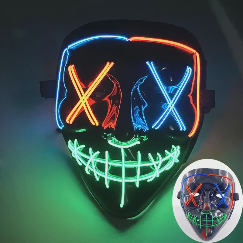 Verlicht LED Neon Purge Masker met Fiber Optic Handschoenen - Halloween & Feest