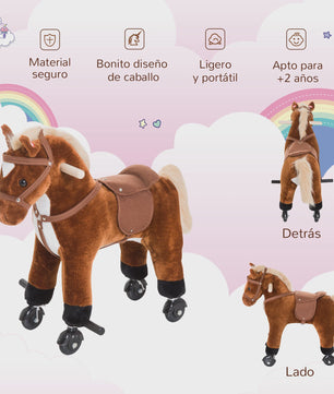 Bruin Hobbelpaard met Wielen, Geluiden en Pedalen - Geschikt voor Kinderen Vanaf 2 Jaar