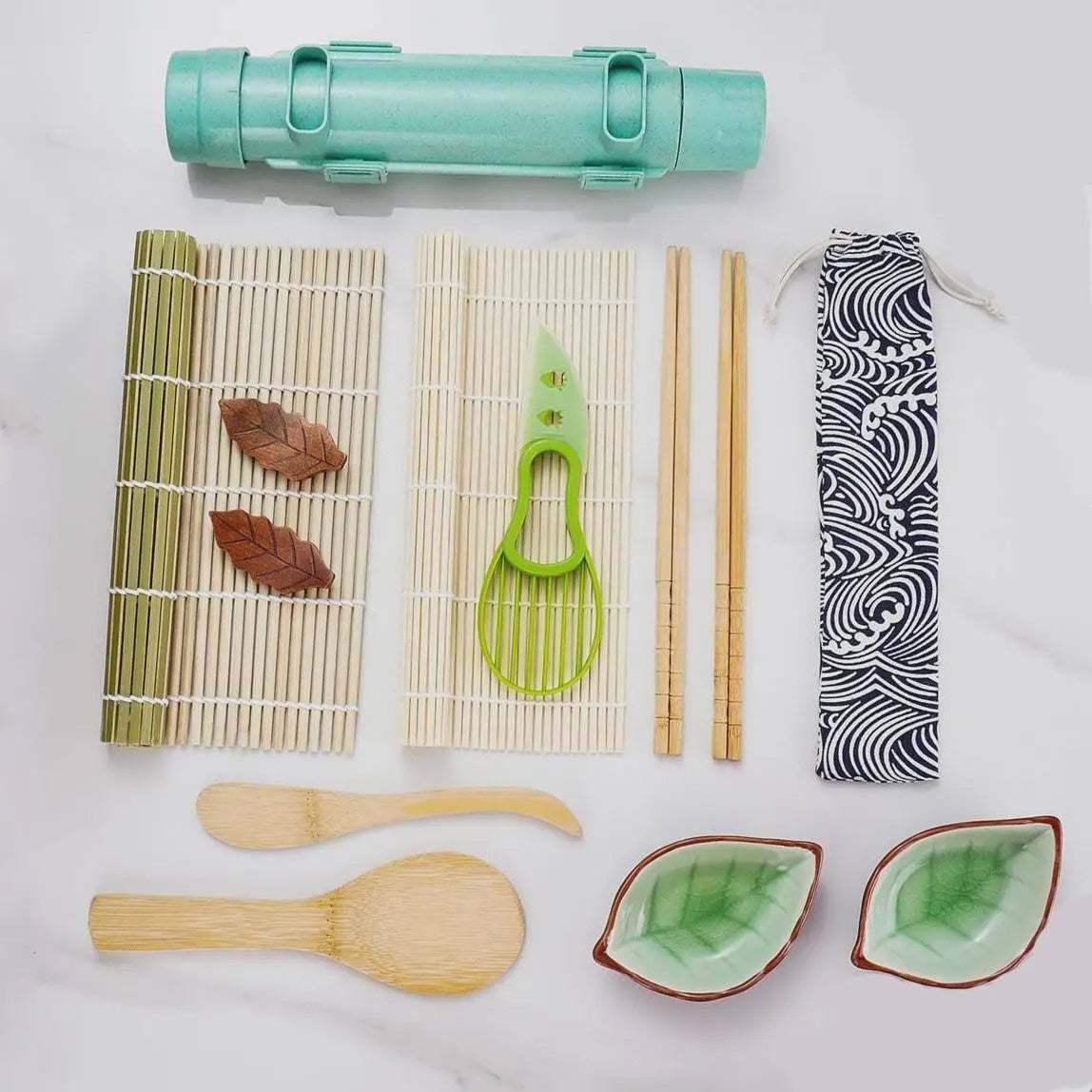 Compleet Sushi Maken Set: Bamboe Mats, Bazooka, Lepels, Eetstokjes & Meer