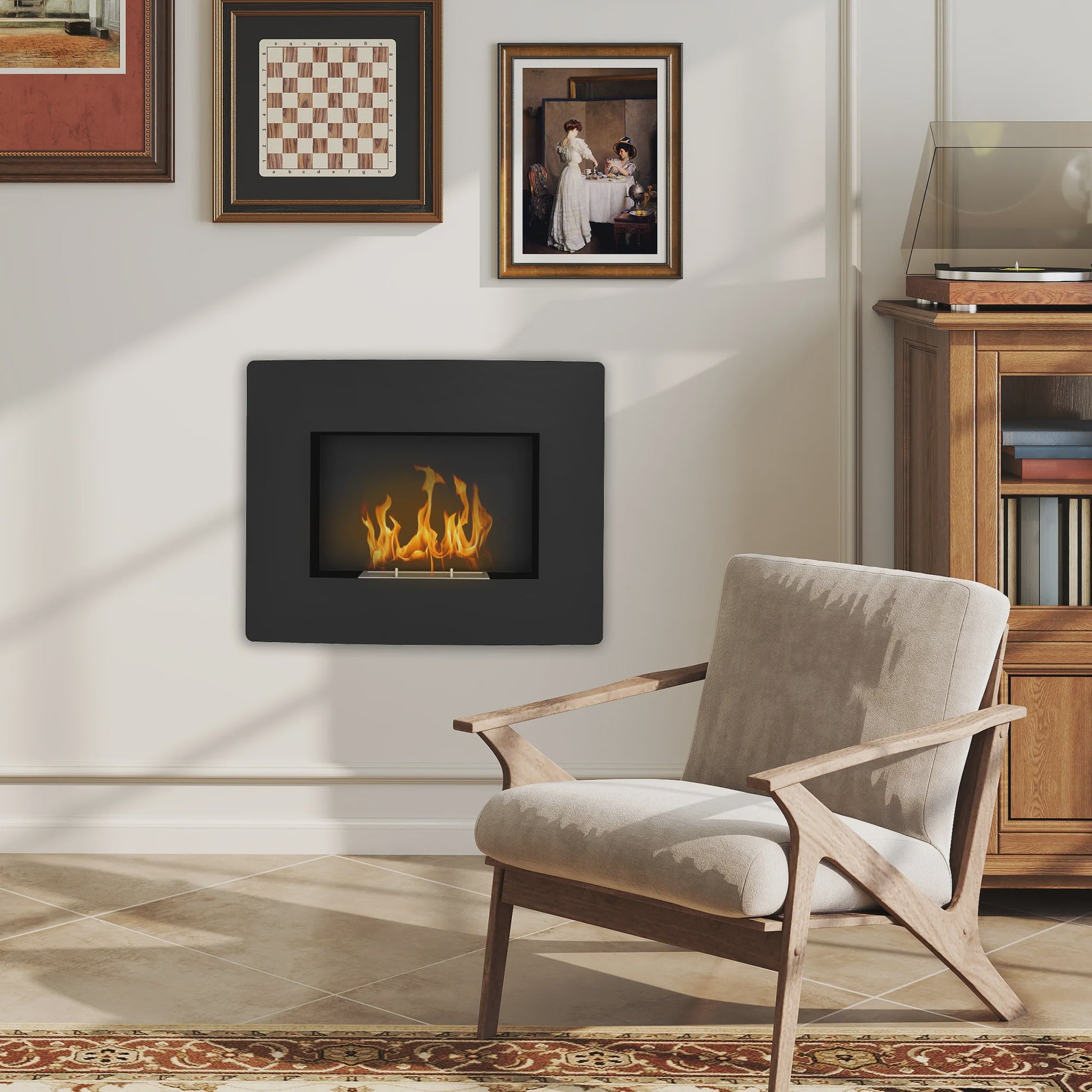 Wandmodel Bio-ethanol Haard 66x52 cm Zwart met 0.9L Tank