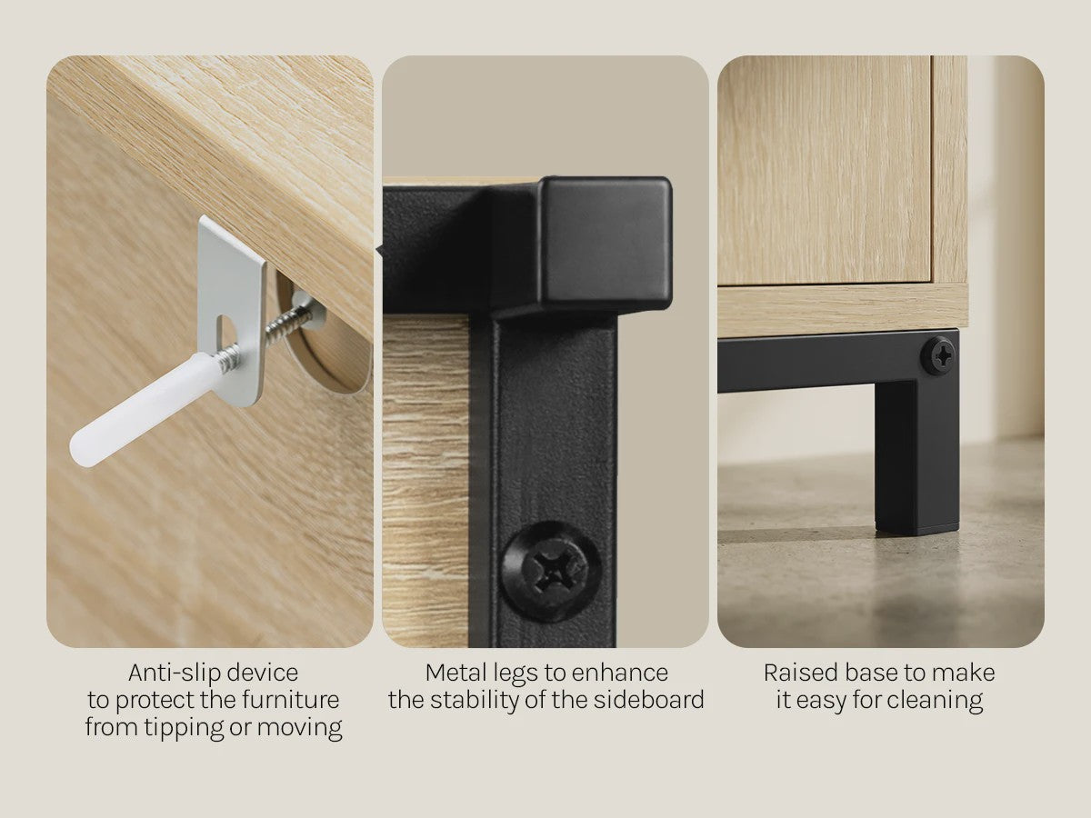 Wit Keuken Sideboard met Schuifdeur, Lades en Verstelbare Planken - Multifunctioneel Meubelstuk