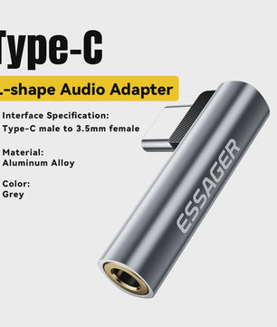 Essager L-vormige Audio Adapter: Type-C naar 3.5mm Jack & Lightning naar 3.5mm Koptelefoon