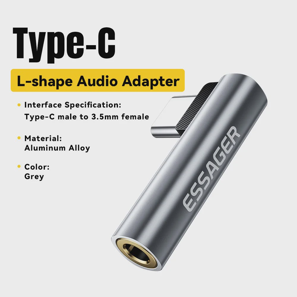 Essager L-vormige Audio Adapter: Type-C naar 3.5mm Jack & Lightning naar 3.5mm Koptelefoon