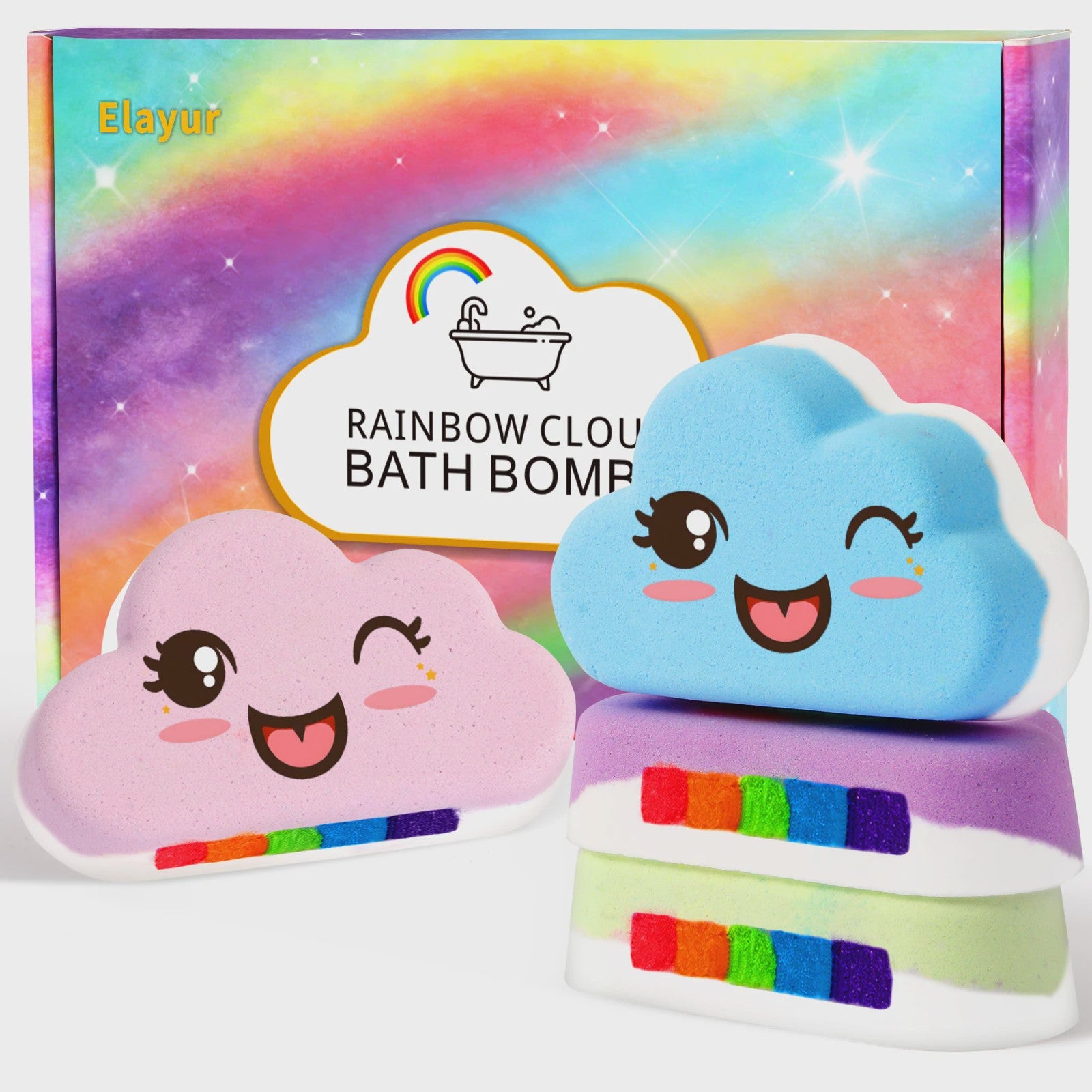 Regenboog Badbommen Set voor Kinderen - Handgemaakt, 4 Stuks, Cadeau voor Meisjes en Jongens