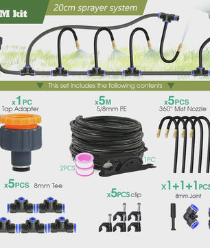Verstelbare Nevelsproeier Kit met 8mm PE Slang en Zelfaanzuigende Pomp voor Tuin