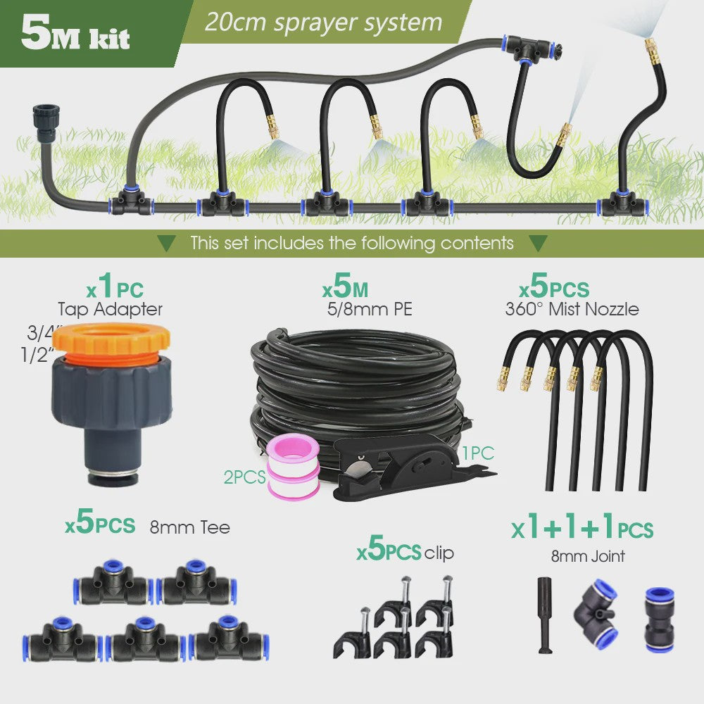 Verstelbare Nevelsproeier Kit met 8mm PE Slang en Zelfaanzuigende Pomp voor Tuin