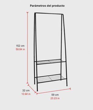 Multifunctioneel Kledingrek met Dubbele Schoenenplank - Zwart Metaal