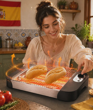 Multifunctionele Platte Broodrooster 600W met 6 Toastniveaus, Kwartslampen en Kruimellade - Ideaal voor Brood & Gebak