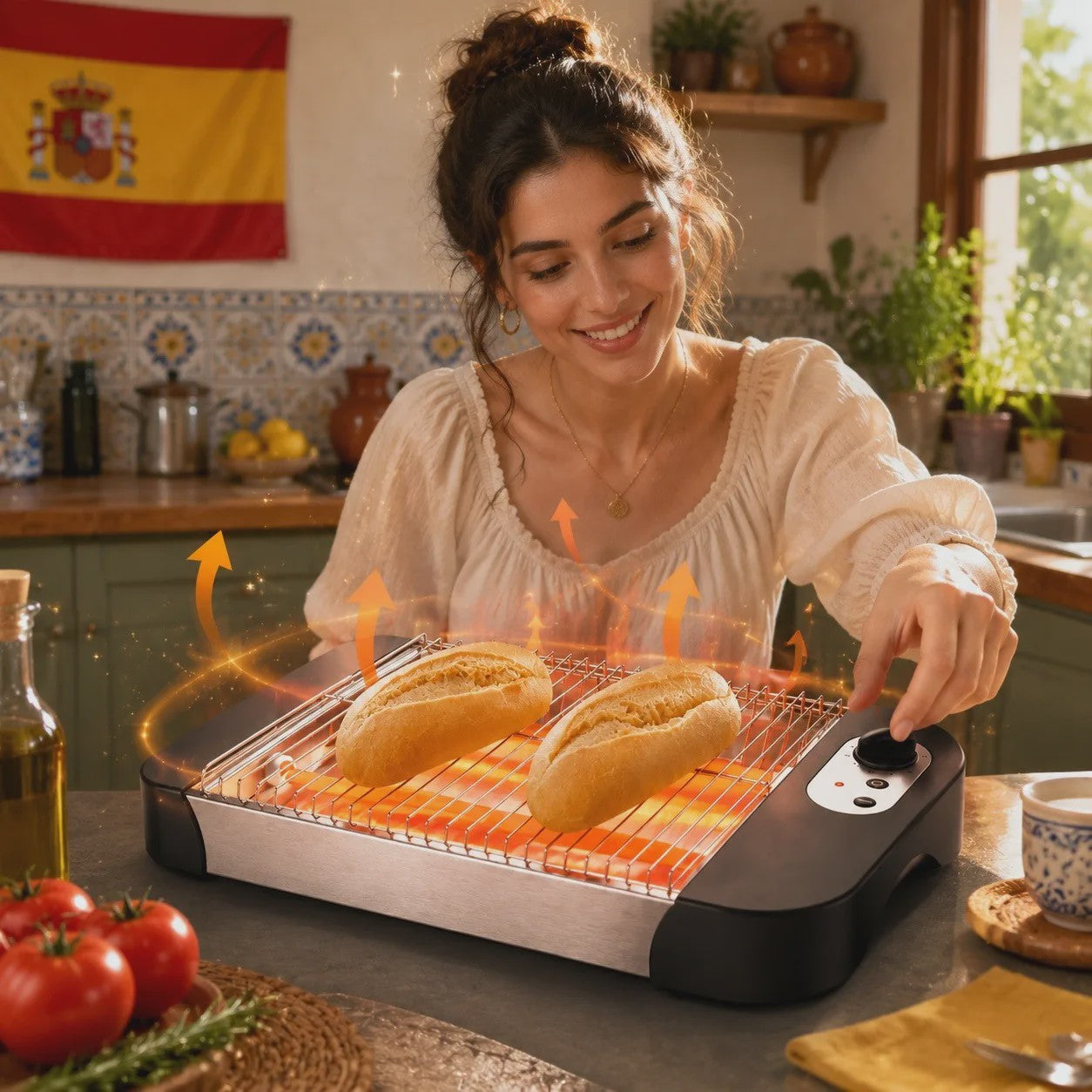 Multifunctionele Platte Broodrooster 600W met 6 Toastniveaus, Kwartslampen en Kruimellade - Ideaal voor Brood & Gebak