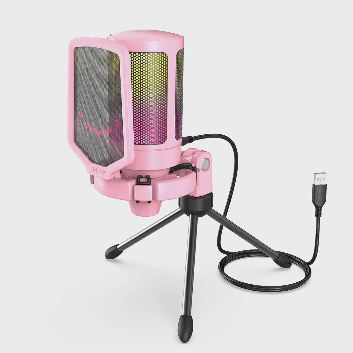 FIFINE A6V RGB USB Gaming Microfoon voor PC & Streaming - Plug & Play Condenser Mic met Pop Filter en Gain Control