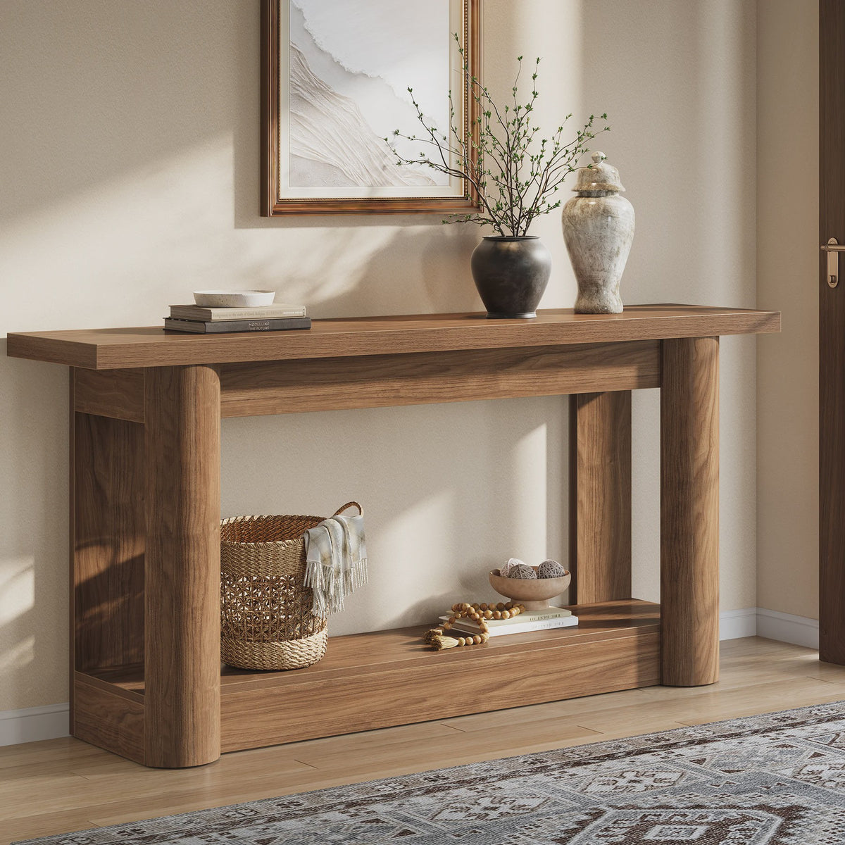 Tribesigns 160cm Farmhouse Console Tafel - Smal, Lang Dressoir voor Achter de Bank met 2 Lagen Opslag