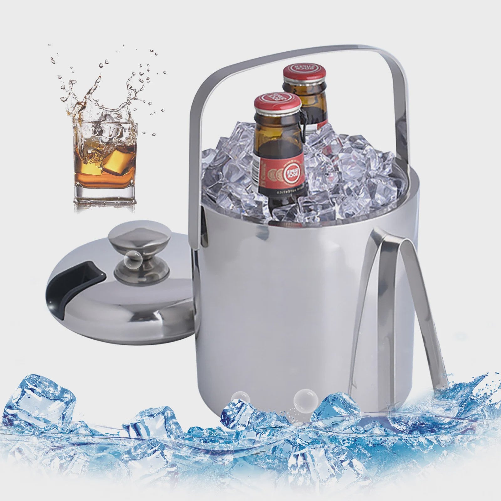 RVS IJsemmer 1.3L met Deksel en IJsschep - Dubbelwandig & Geïsoleerd