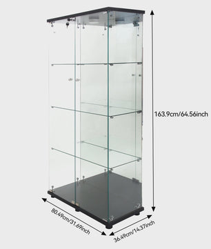 Glazen Vitrinekast met LED Verlichting - 4 Planken, 2 Deuren - 80.5x36.5x164cm
