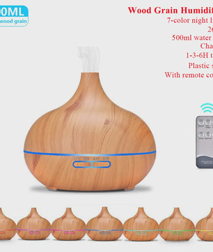 Aroma Diffuser met Houtnerf Design, 7 Kleuren LED en Afstandsbediening