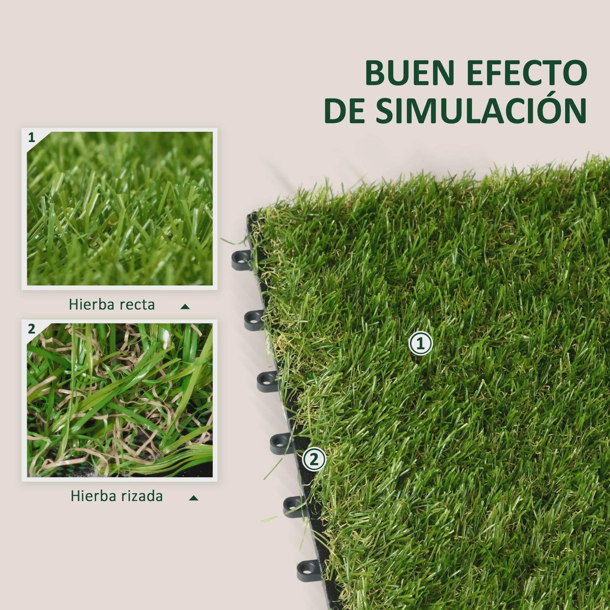 10x Kunstgras Tegels 30x30 cm - 25 mm Grashoogte - Groen