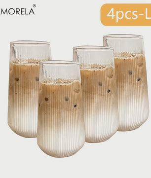 Set van 4 of 6 Hittebestendige Glazen Mokken met Verticale Ribbels - Koffie, Thee, Water, Sap